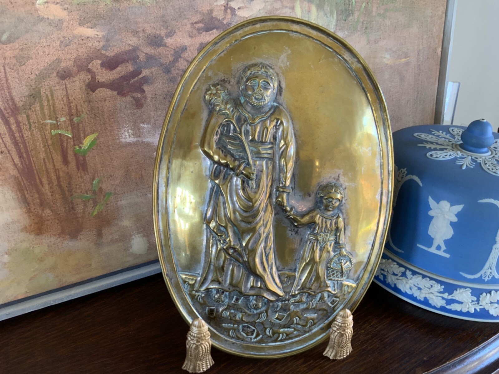 French Processional Brass Plate used on Processionals & Festivals. Late 1700s.
