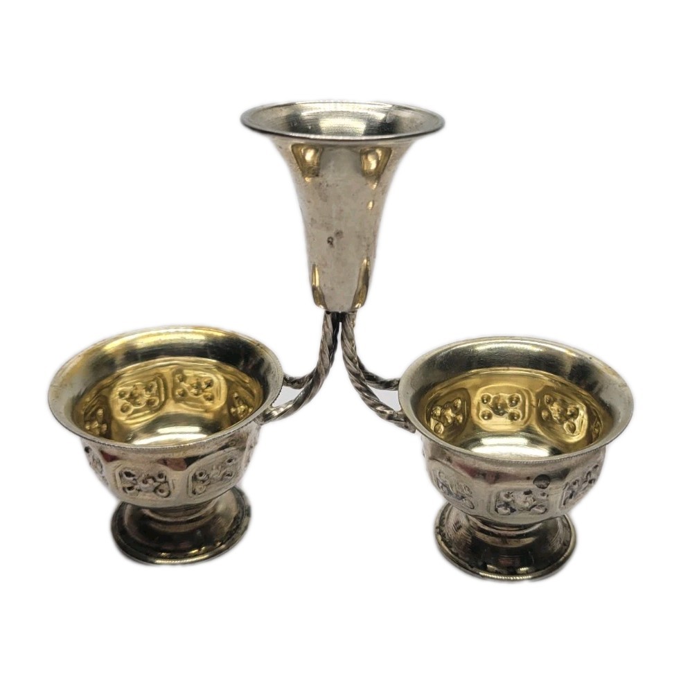 Vintage 800 Silver Israeli Judaica Triple Salt Server Gilt Interior