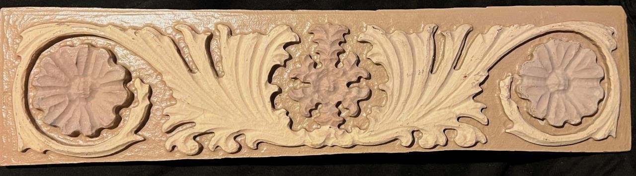 Old Vintage Carved Wooden Architectural Salvage Wood Wall Plaque Painted Carving