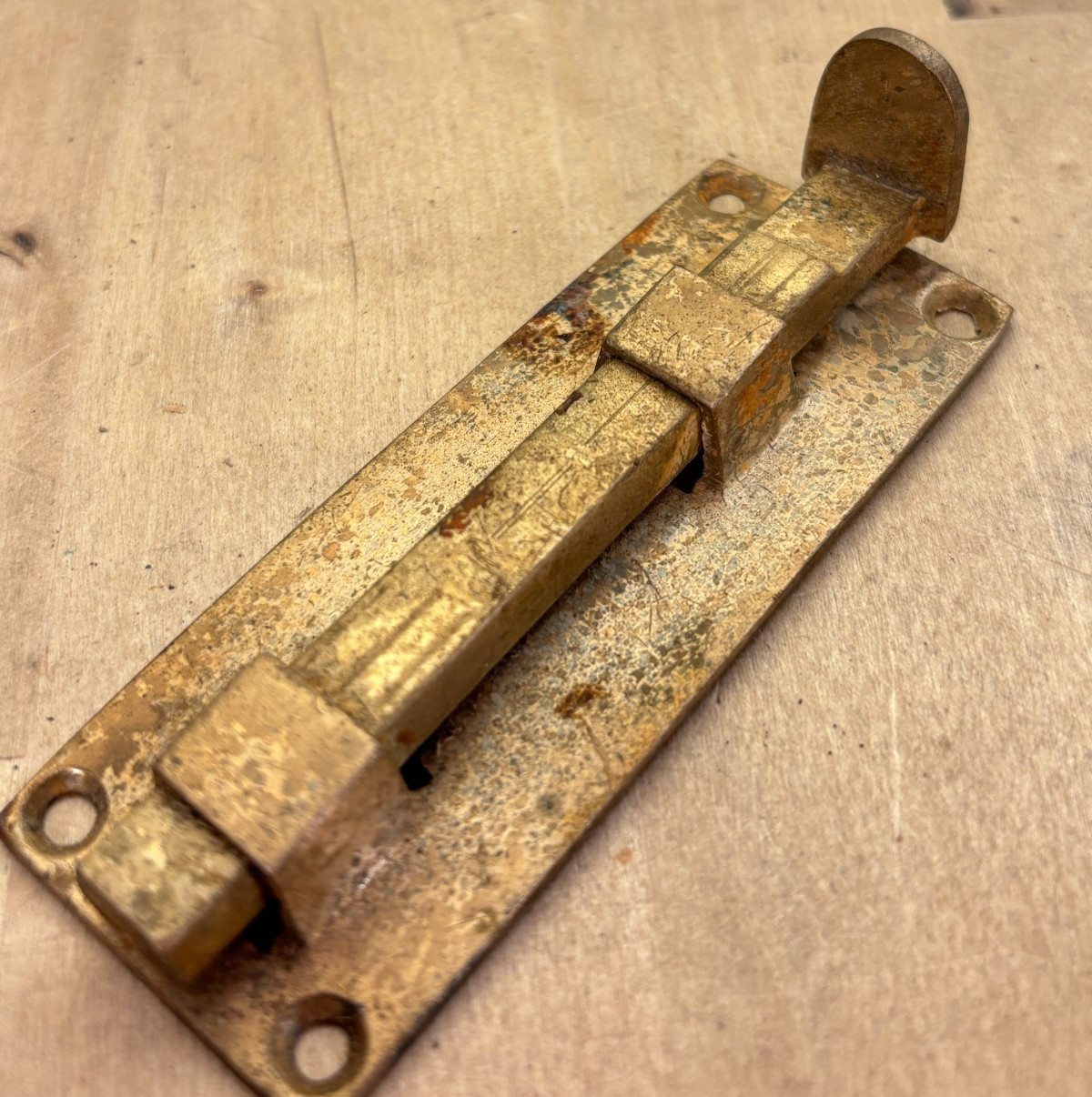 Vintage Solid Brass Surface Bolt Door Latch, Salvage