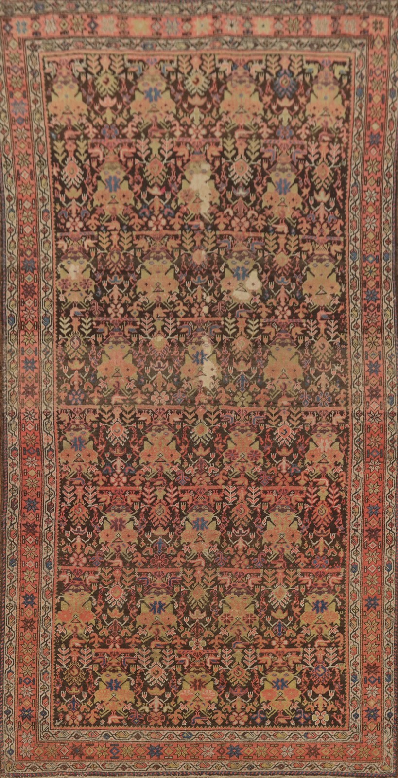 Antique Pre-1900 Vegetable Dye Traditional Style Runner Rug 4×9 ft Hand-knotted