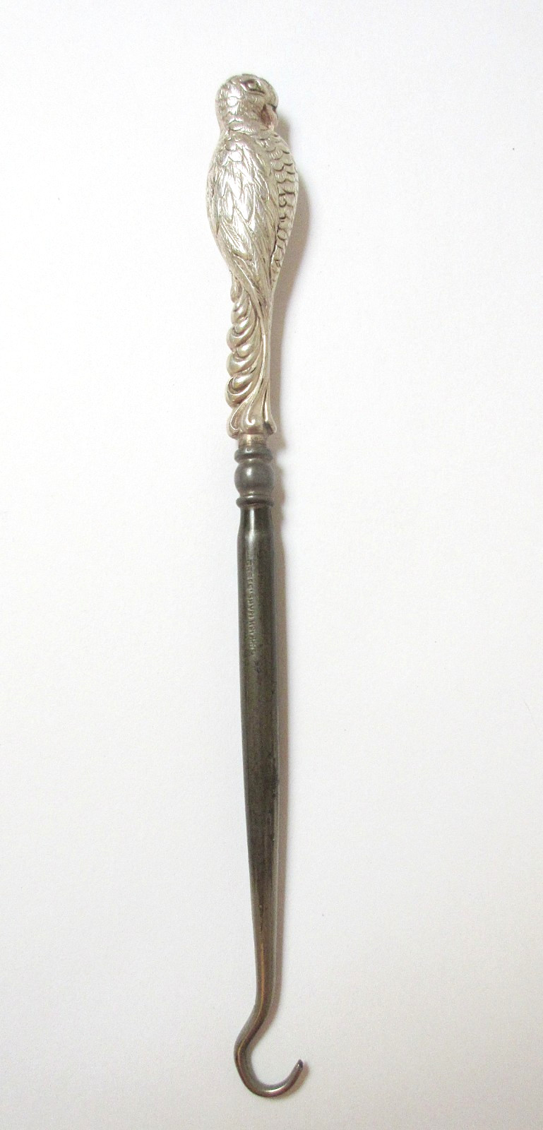 Antique Sterling Silver Button Hook Rare Parrot Bird