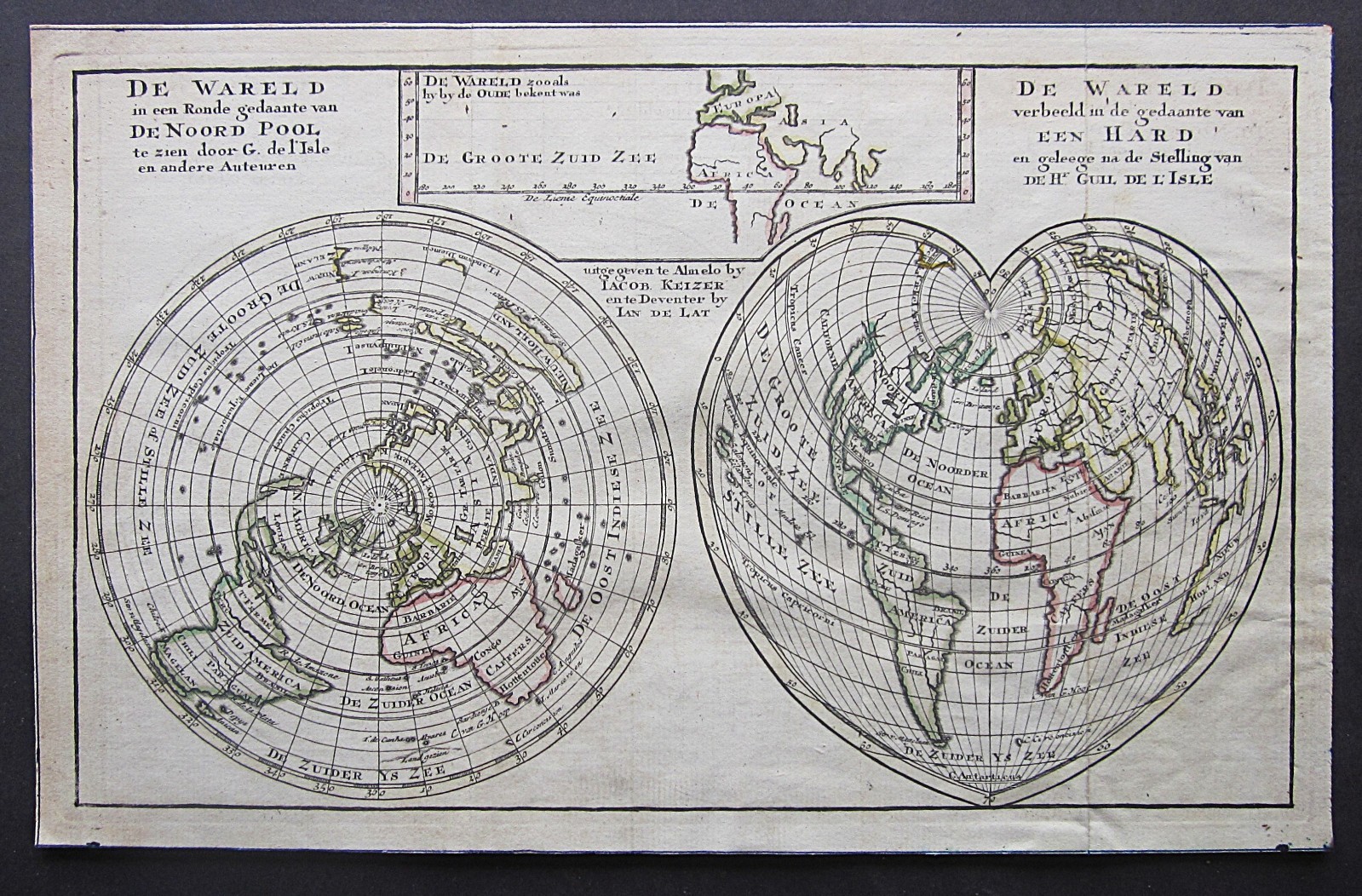 1788 Keizer World Map Antique Cordiform California Island New Holland N Pole