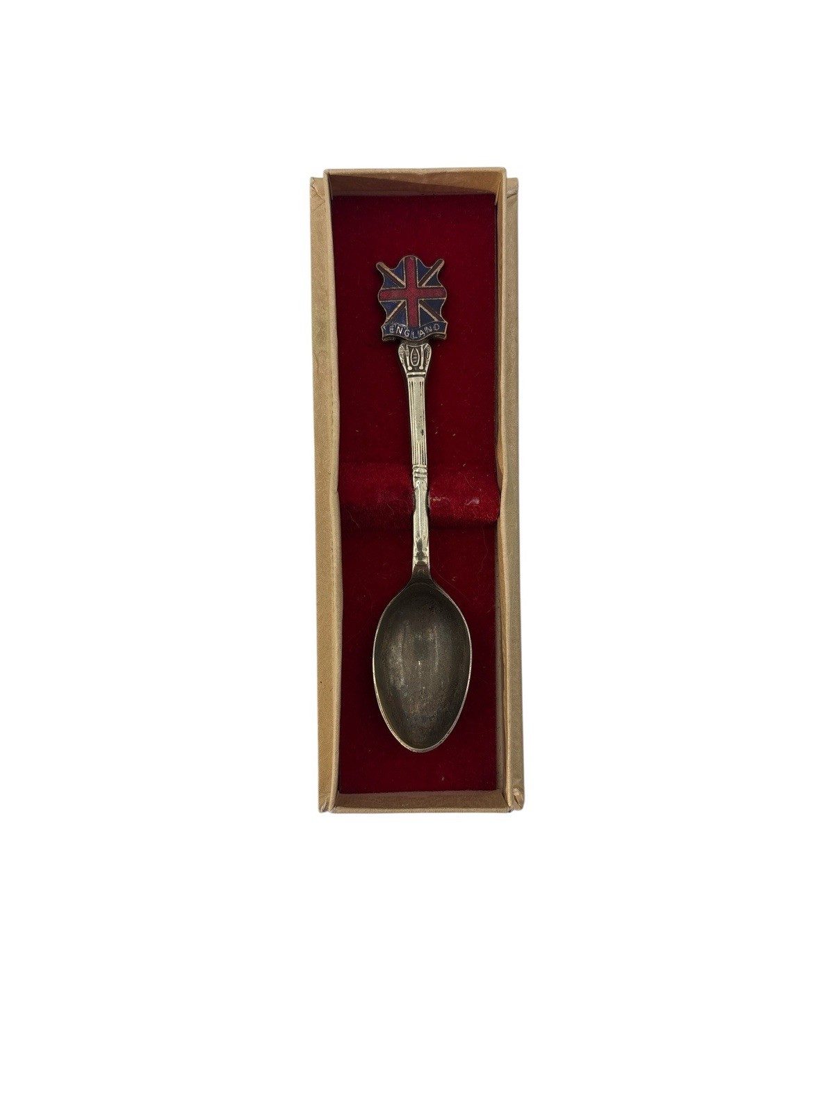 Vintage EPNS Hillcrest Souvenirs England enamel flag spoon