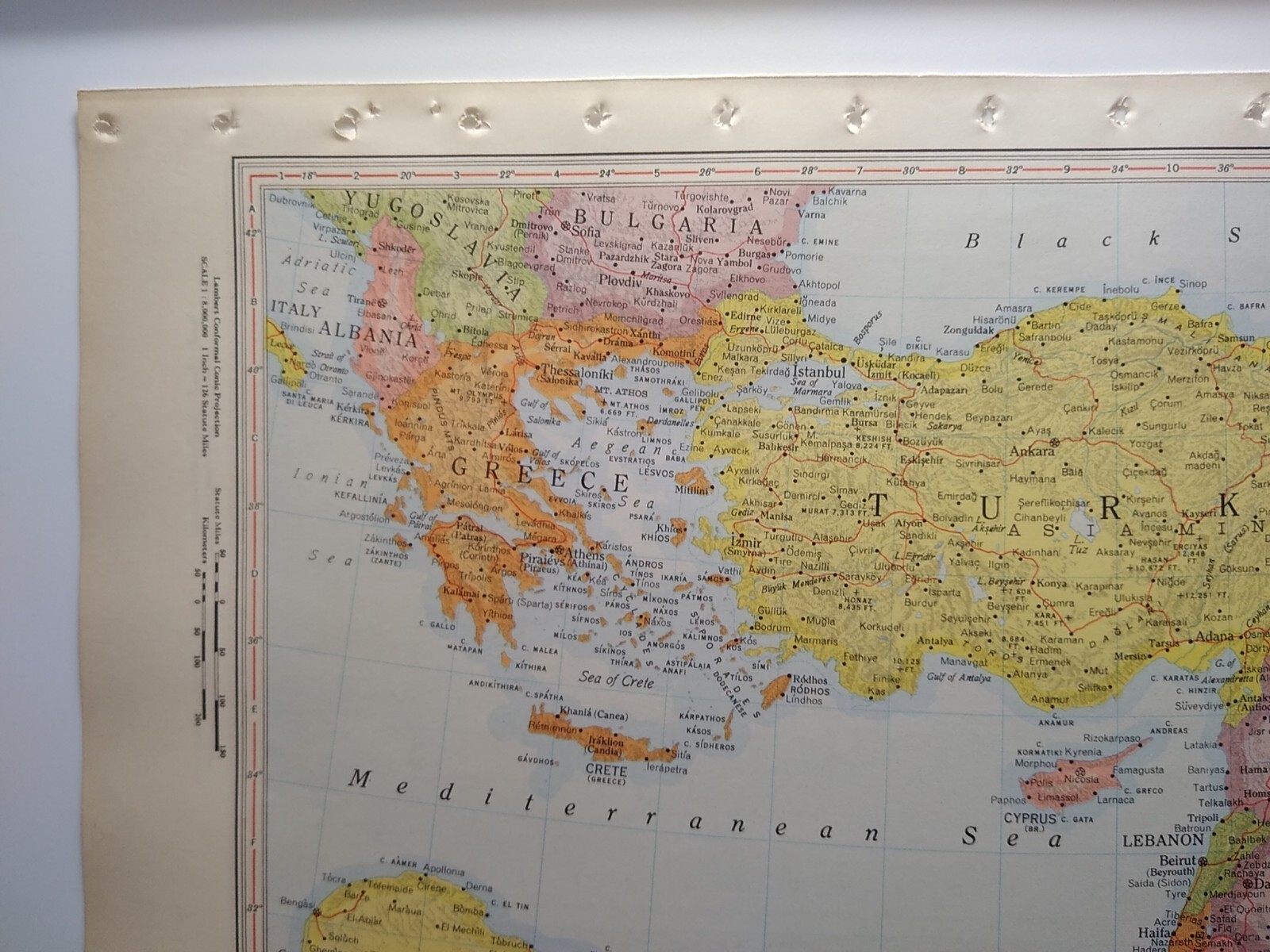 1957 Antique EASTERN MEDITERRANEAN Atlas Map Encyclopedia Britannica World Atlas