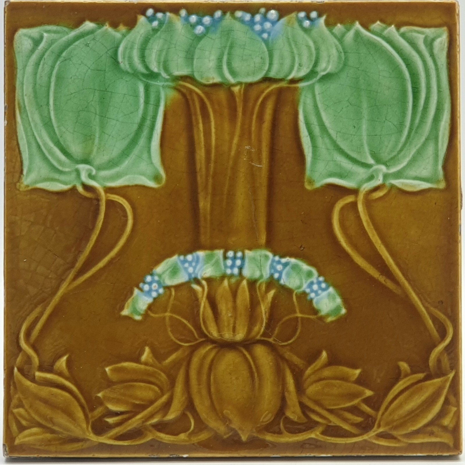 ART NOUVEAU FIREPLACE TILE MOULDED MAJOLICA MARSDEN C1906 AE7