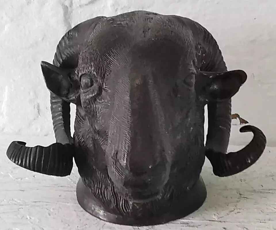 Magnificent Vintage Patinated Bronze Rams Head – Wall Hanging