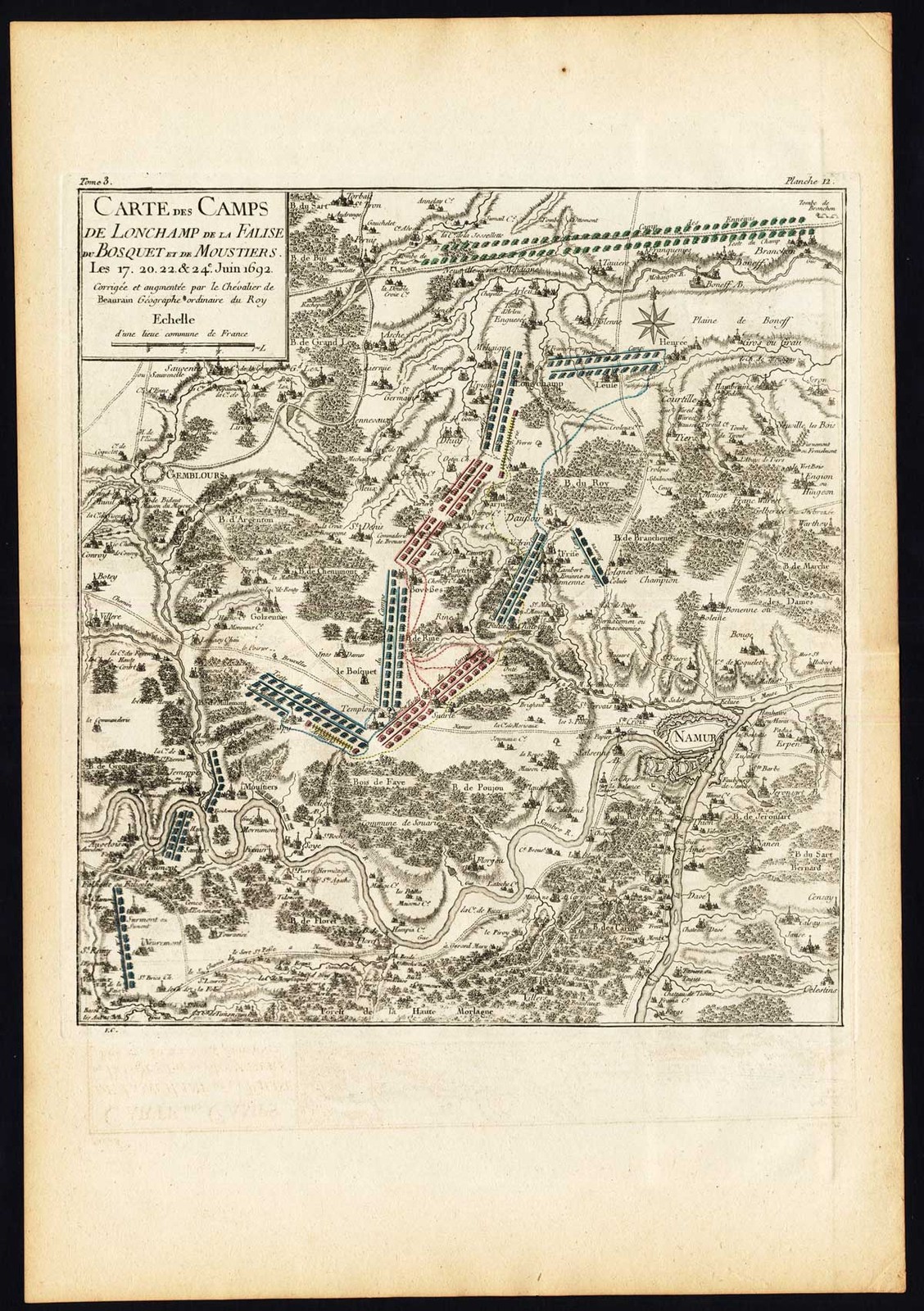 Antique Map-BATTLE-LONGCHAMPS-MOUSTIER-NAMUR-NAMEN-BELGIUM-BOSQUET-Beaurain-1776
