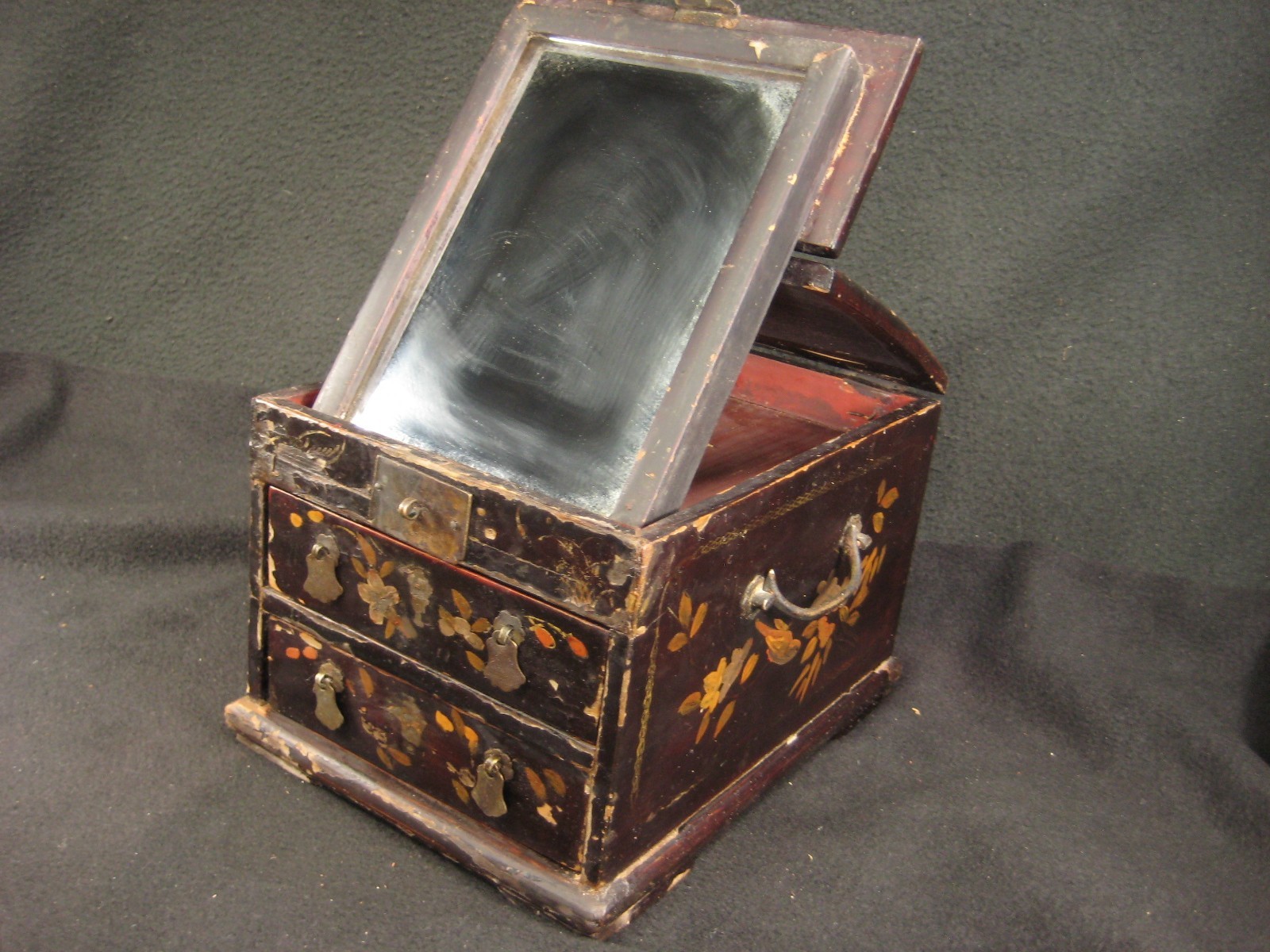 ANTIQUE JAPANESE MEIJI ERA 1900 HAND PAINTED 2 DRAWER VANITY WITH MIRROR