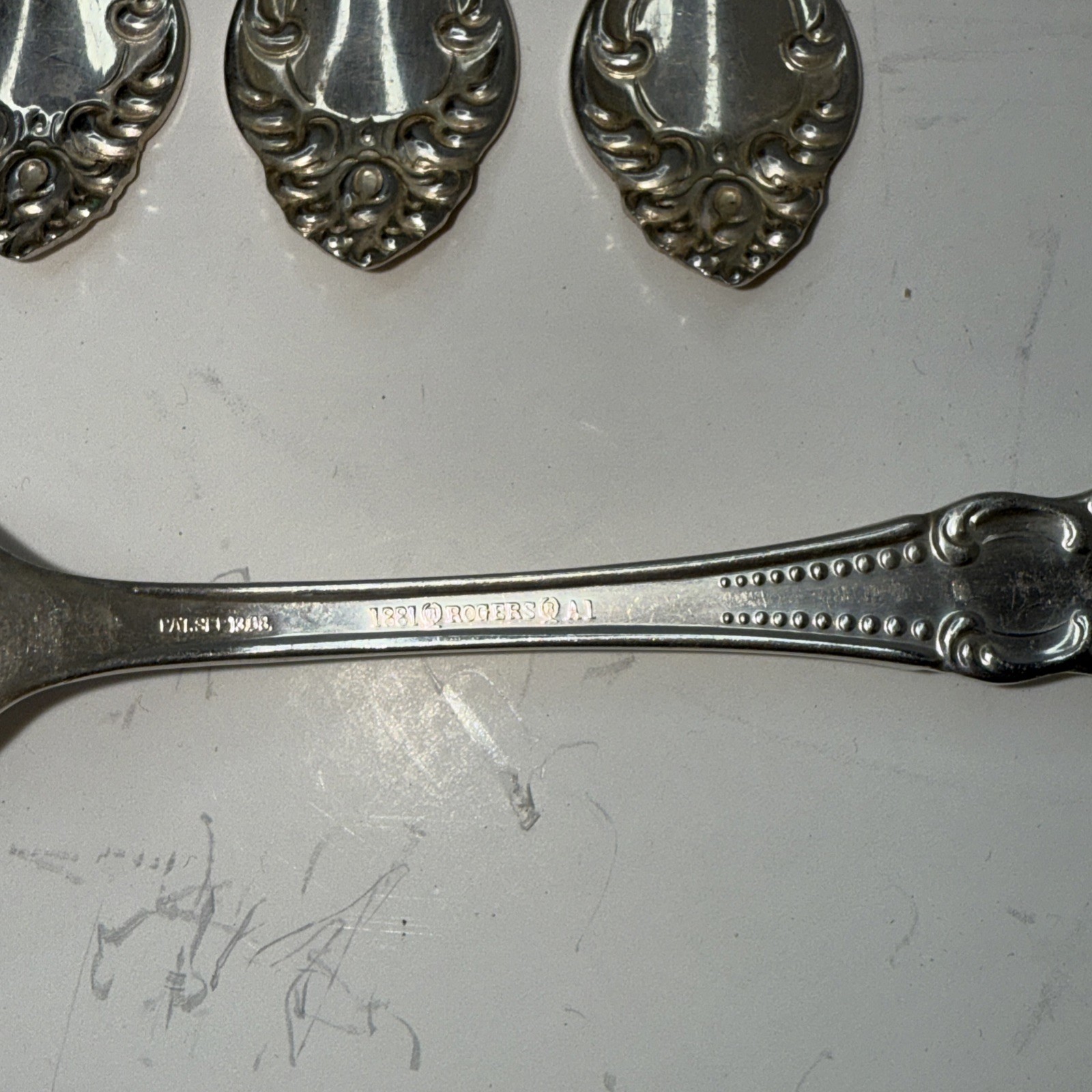 Set of 4 ~ Antique 1881 Rogers A1 Carlton Silver Plate 6 7/8″ Salad Forks