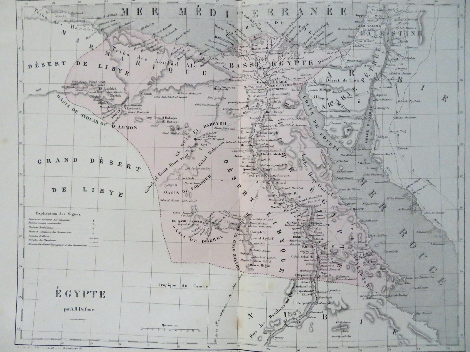 Egypt North Africa Sudan Cairo Alexandria Nile River 1855 Dufour engraved map