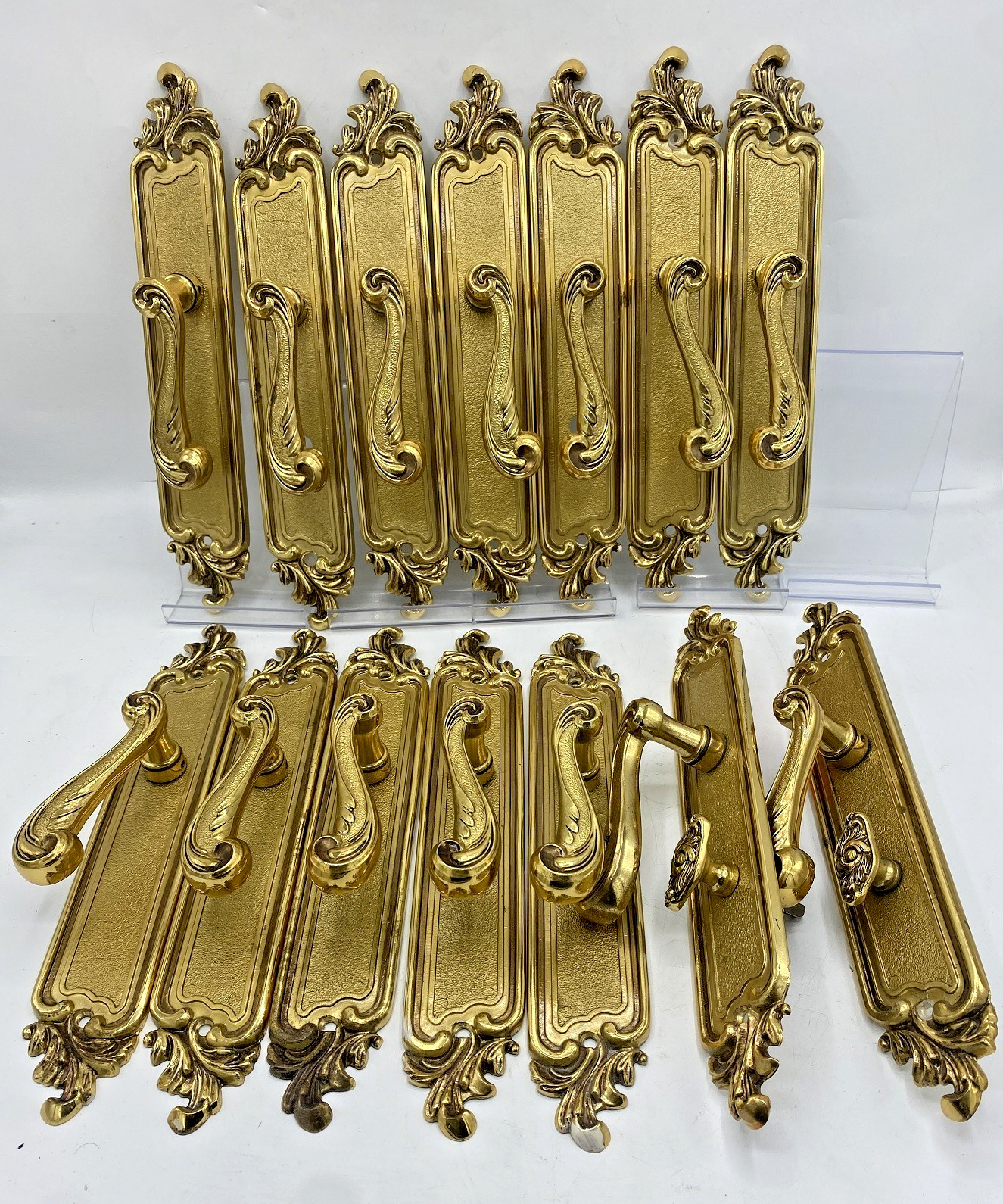 7 large vintage french door handles sets late 1900’s brass castle