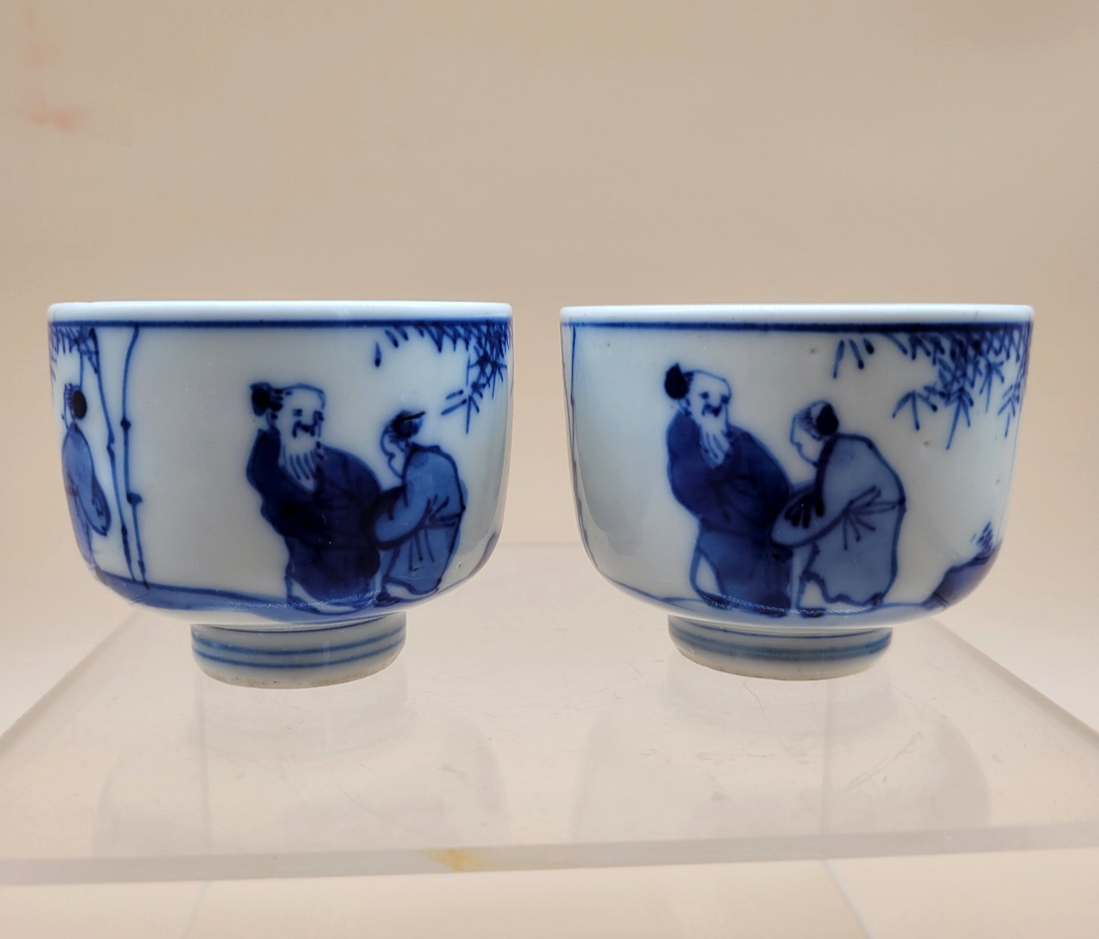 2 x Antique Chinese Blue White wine cups 5.5 cm late 18th Early 19th Century