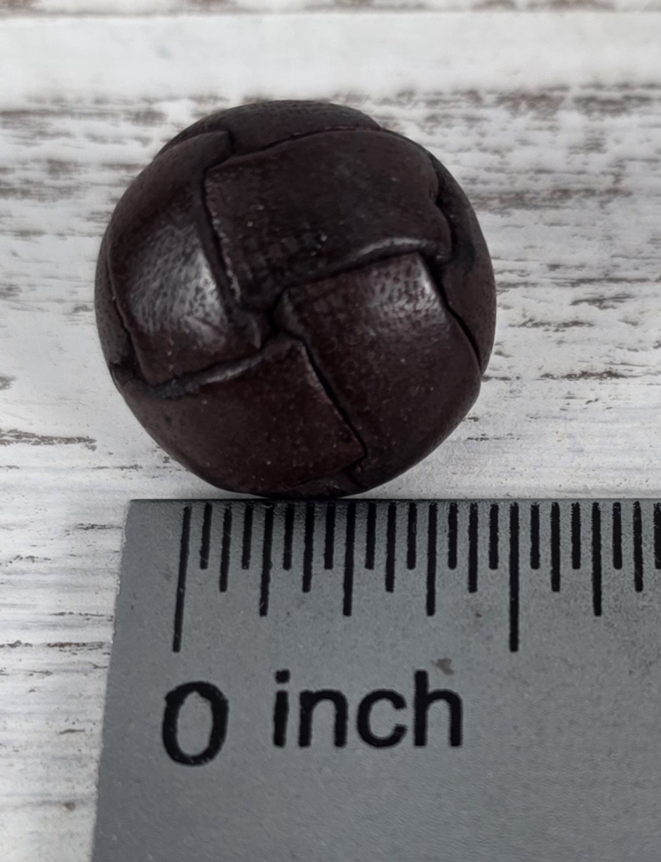(2) Antique Leather Covered Round Buttons w/Leather Shanks