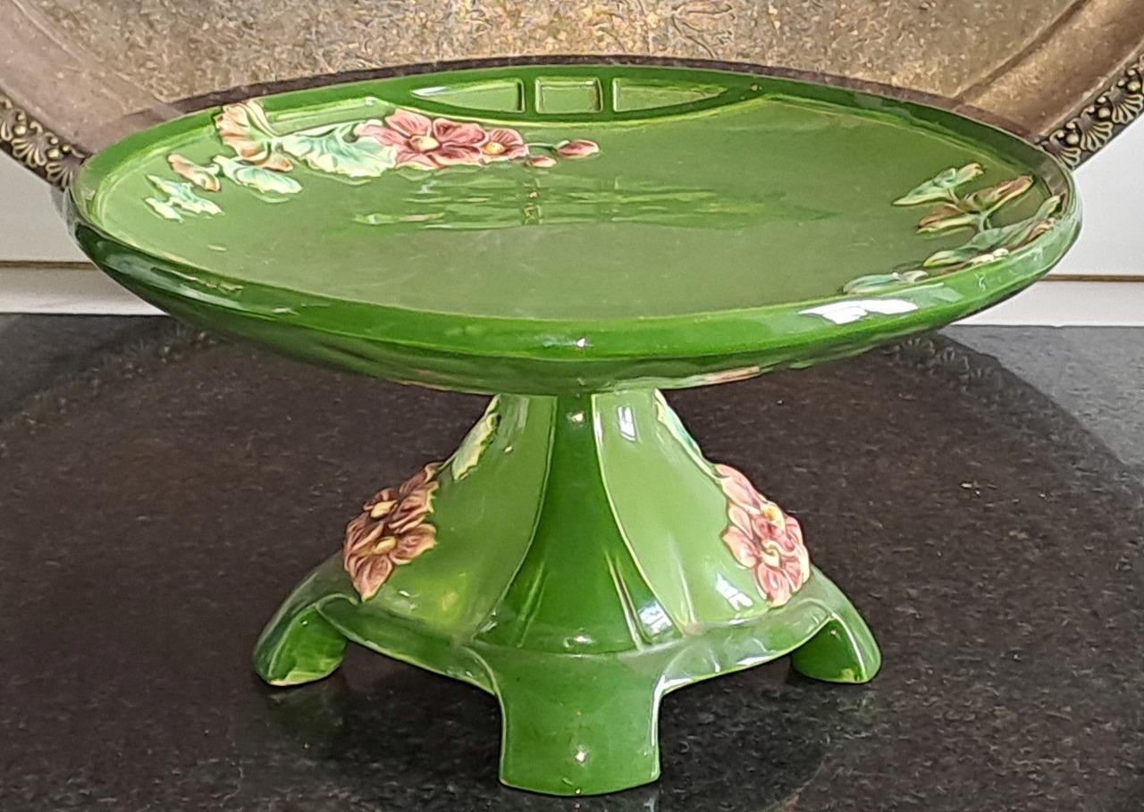 Magnificent Art Nouveau Eichwald Majolica Secessionist Apple Blossom Oval Tazza