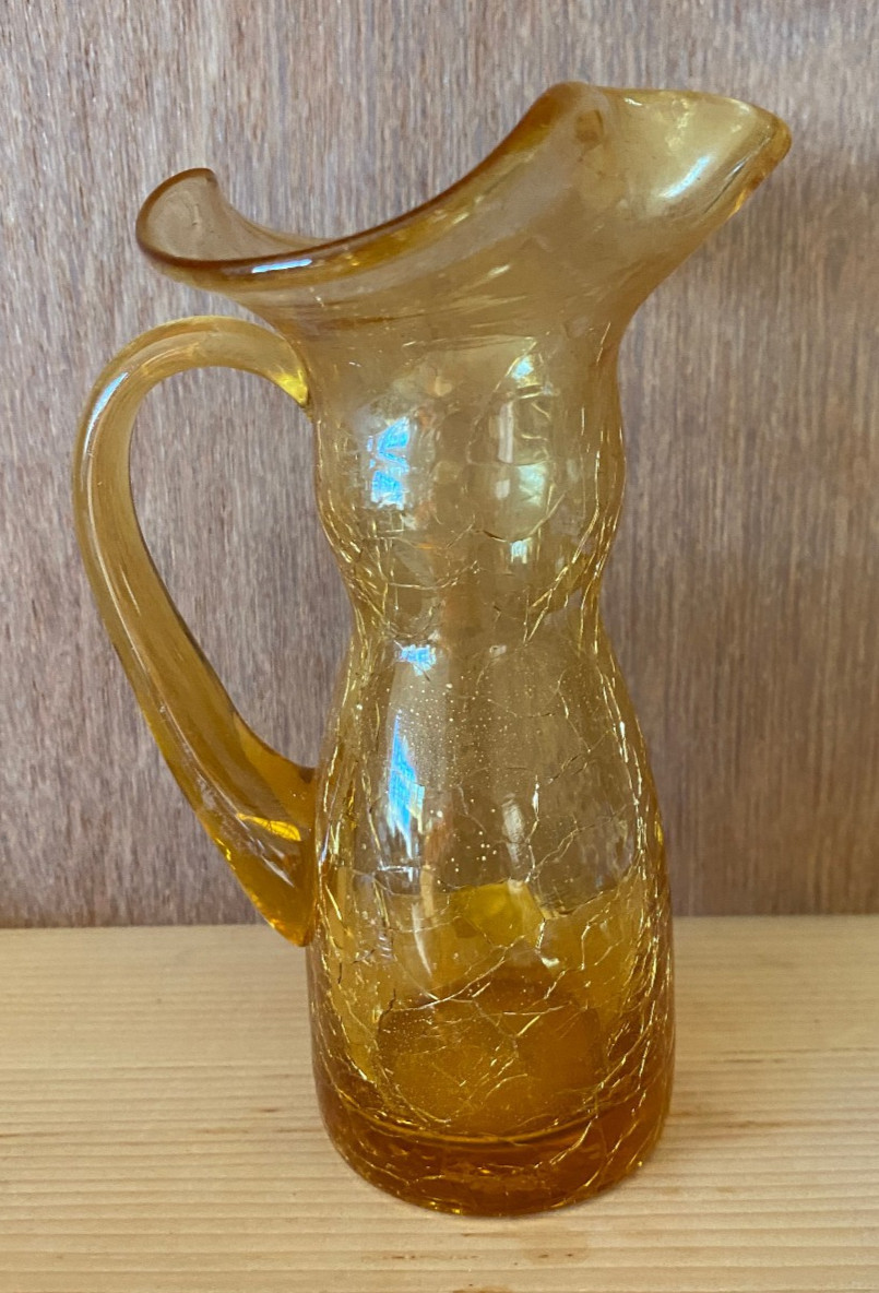 MCM-60’s Handblown Amber Orange Crackle Glass W/ Flame Tip By Rainbow Glass Co.