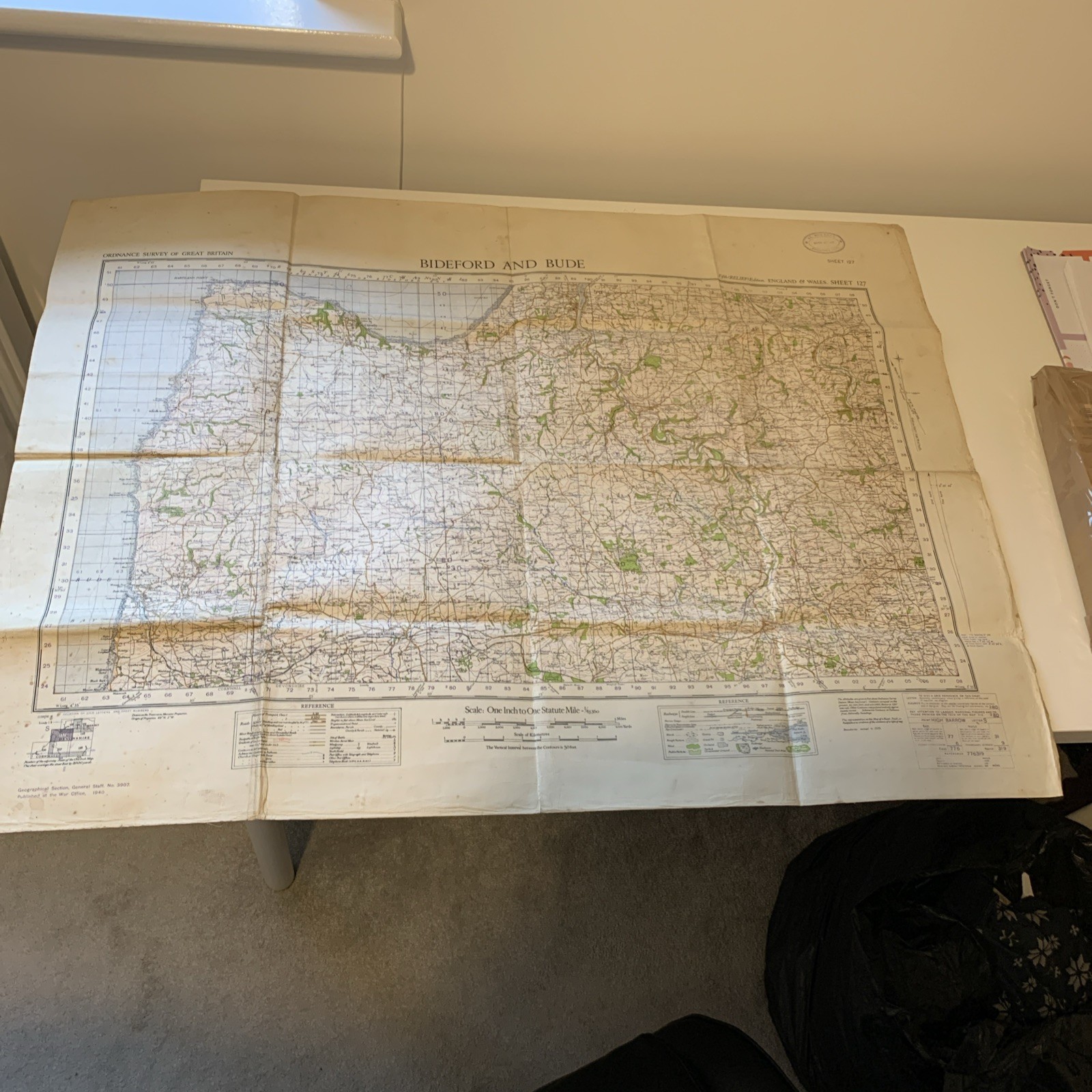 1940’S WAR OFFICE ORDNANCE SURVEY MAP Sheet 127 BIDEFORD AND BUDE