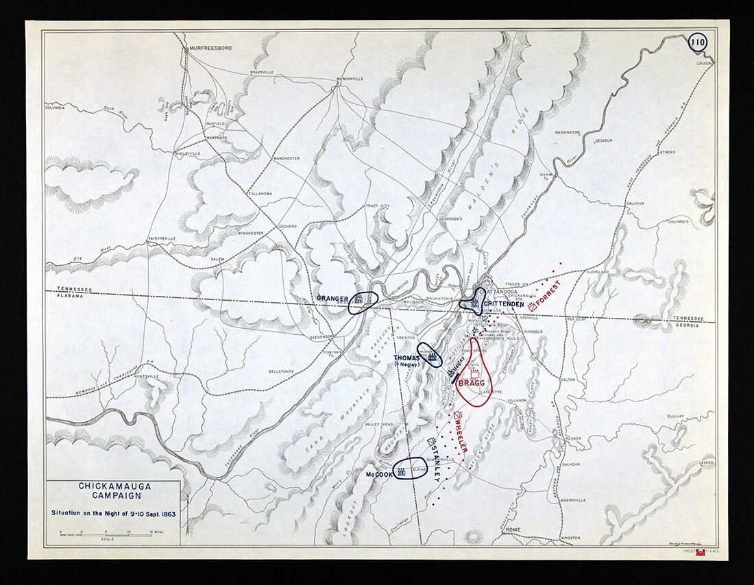 West Point Civil War Map Chickamauga Georgia Chattanooga Tennessee Night Sept 9