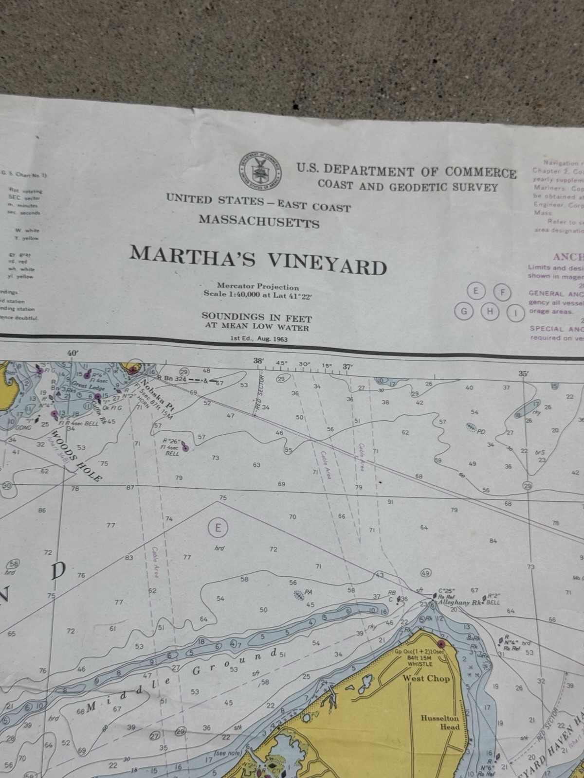 1965 Nautical Chart MARTHA’S VINEYARD 43.5″ x 35.75″ Coast & Geodetic Survey