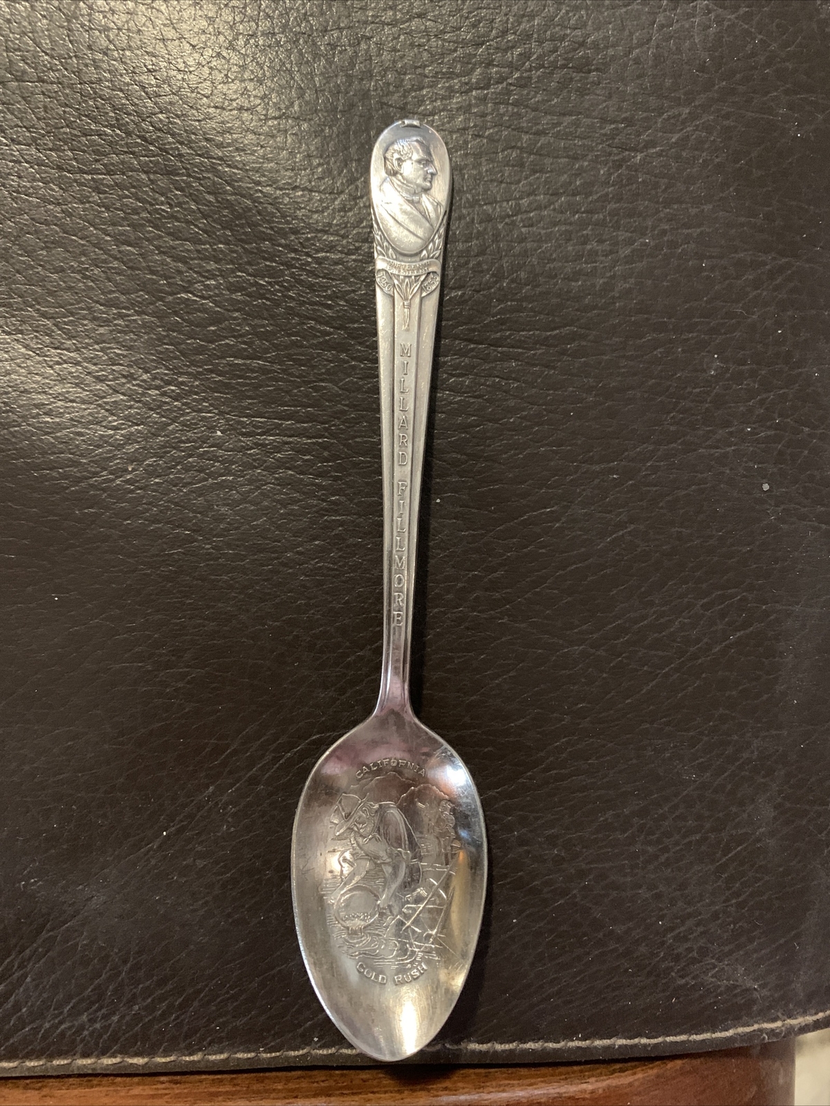 6” Millard Fillmore Teaspoon,Gold Rush, president collector silver plate