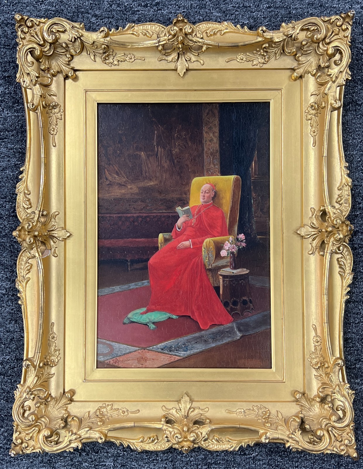 Rare OOAK Antique Farsky Signed Oil Mahogany in Authentic Giltwood Frame Signed