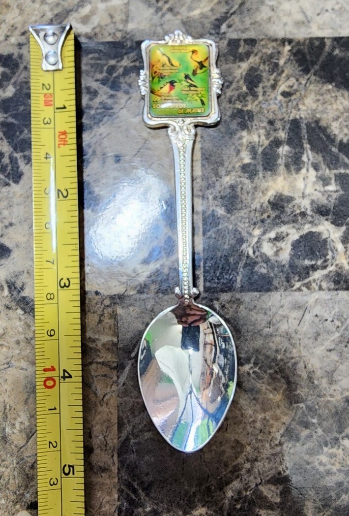 MAIN ENAMELED EXOTIC BIRD TIPPED SILVERPLATED DEMITASSE SOUVENIR SPOON 🍵☕️