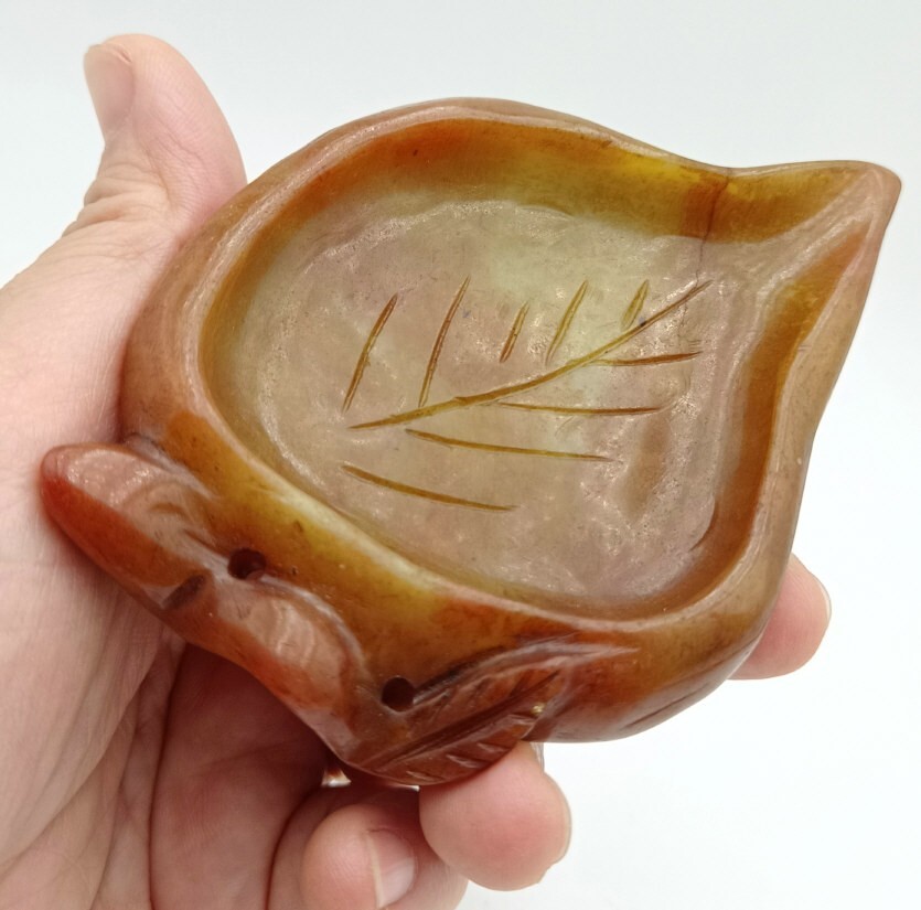 11.0 cm China Old Jade Fantastic Inkstone Leaf Style Chinese Culture