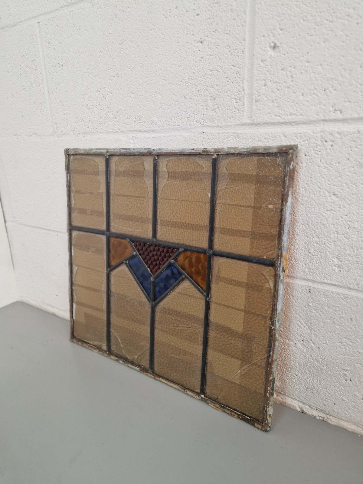 Vintage 1930’s Leaded Stained Glass Window Panel Pane Pain No Cracks 50cm X 44cm
