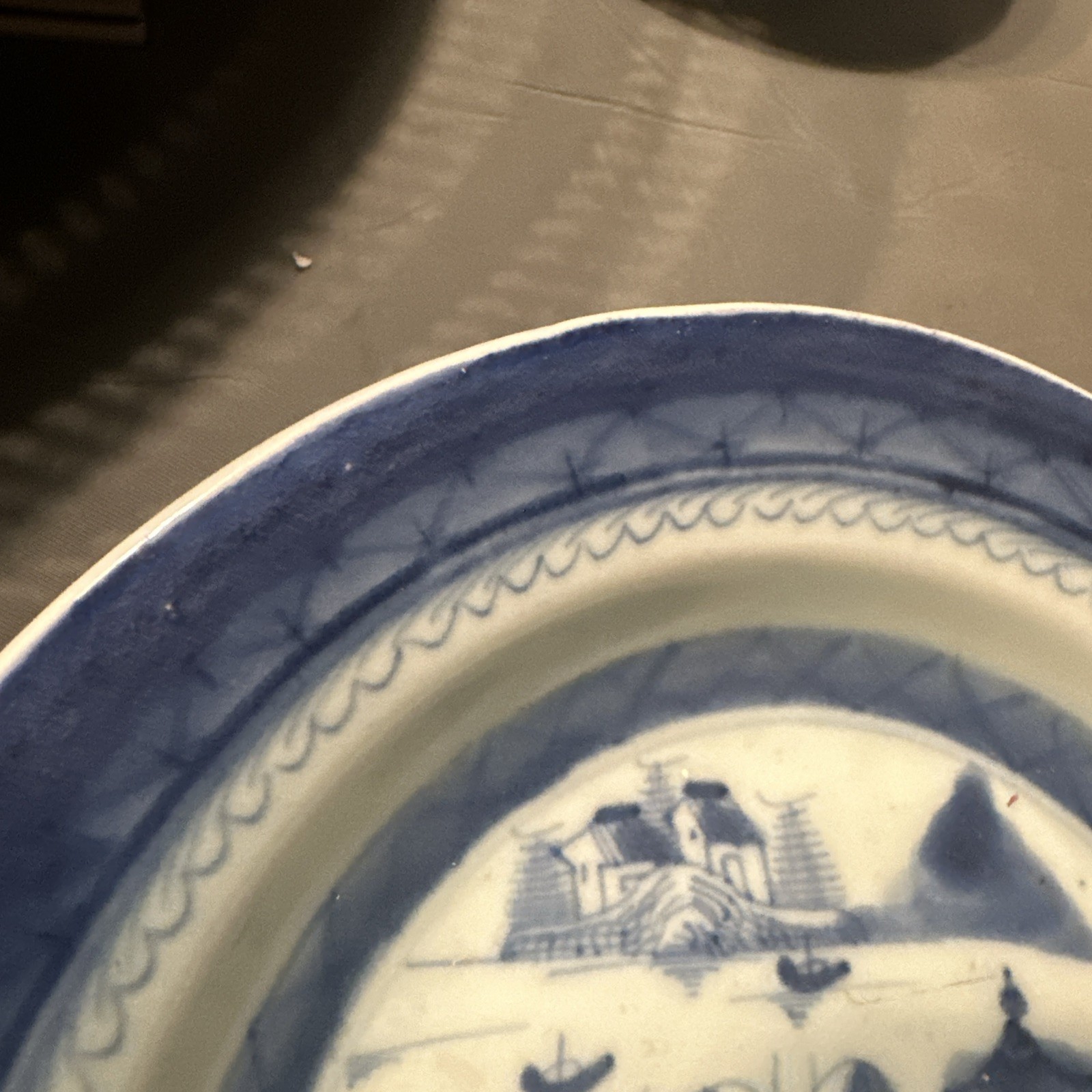 Antique Chinese 7.5” Export Canton Blue White Plate Porcelain Dish pre-1800