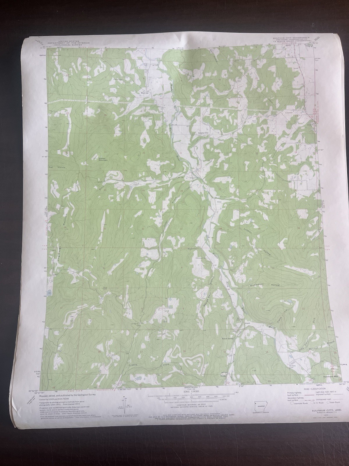 1973 Sulphur City Arkansas USGS Topographic Map Elkins White River Ozarks