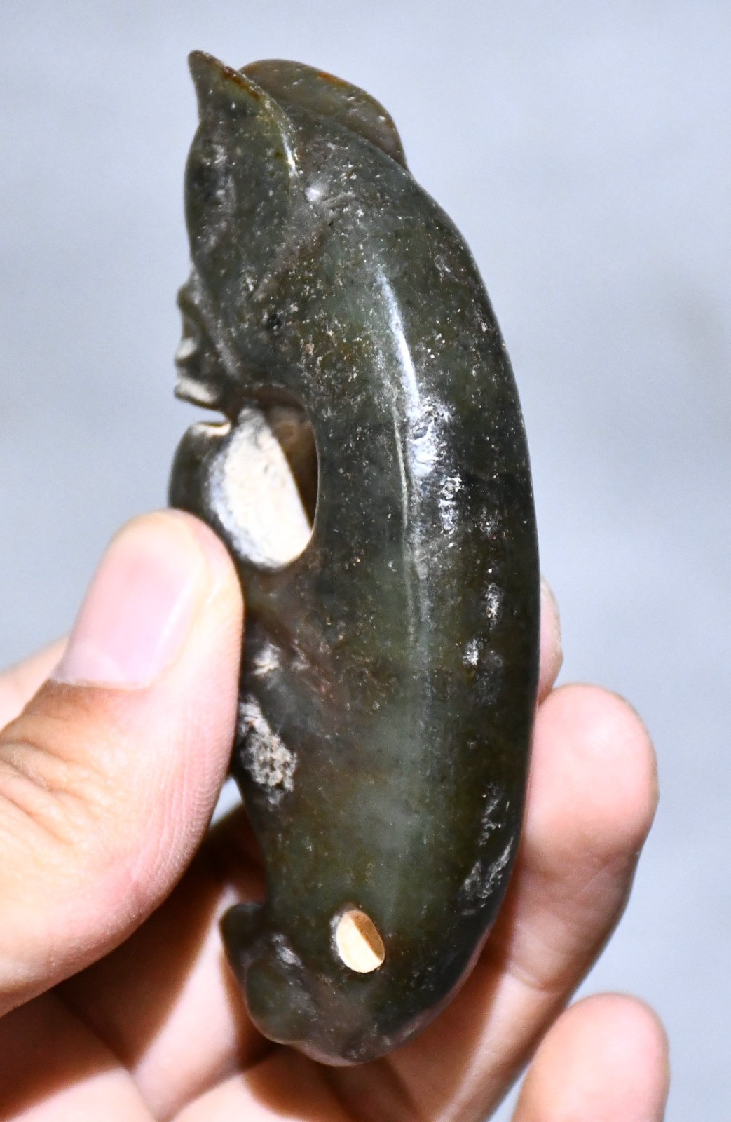 3”China Hongshan Culture Carved Yu Pig Dragon Hook Gou Bird Head Amulet Pendant