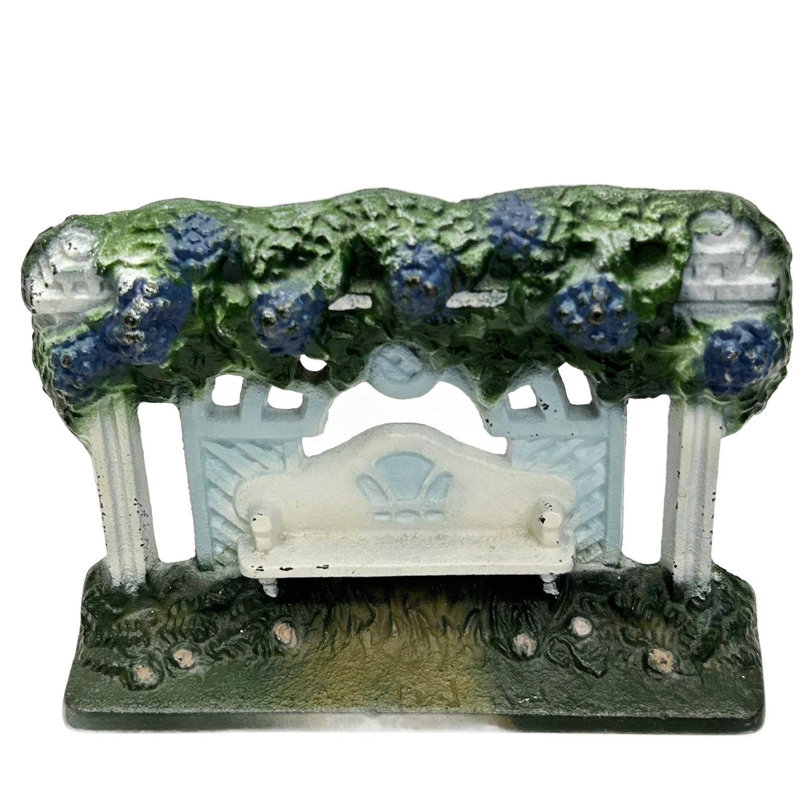 Vintage John Wright Cast Iron Garden Bench & Berry Bush Doorstop 1990 USA