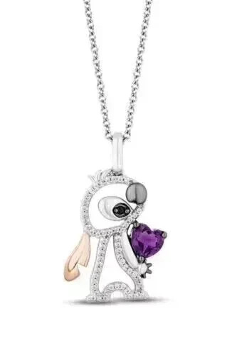 3Ct Heart Cut Lab-Created 14k White Gold Plated Amethyst Lilo & Stitch Pendant