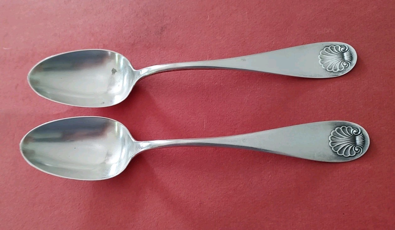 2 Frank W Smith Silver Co Sterling Serving Spoons 4oz/114g 8.5″ c.1889-90