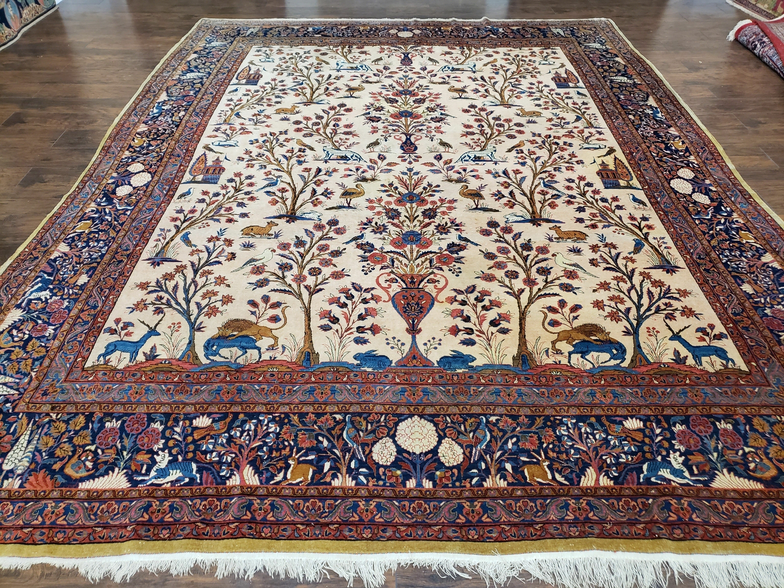 Antique Room Sized Tree of Life Oriental Rug 10×13 Manchester Wool Animals Wow
