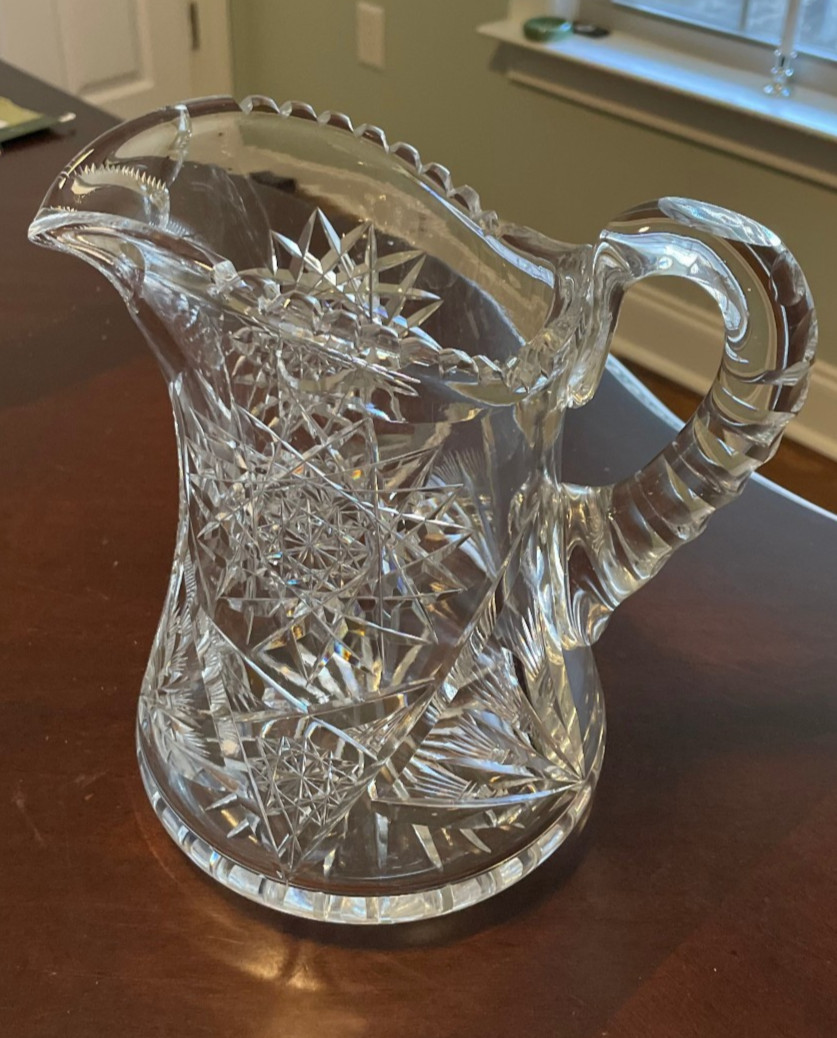 ABCG American Brilliant Period Cut Crystal Pitcher, Deep Cuts, Heavy, 8.5″, 5 lb