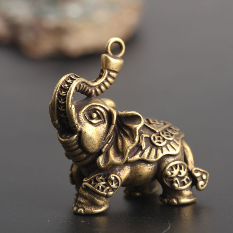 Collectable Antique Retro Copper Elephant Keychain Pendant Creative Decoration