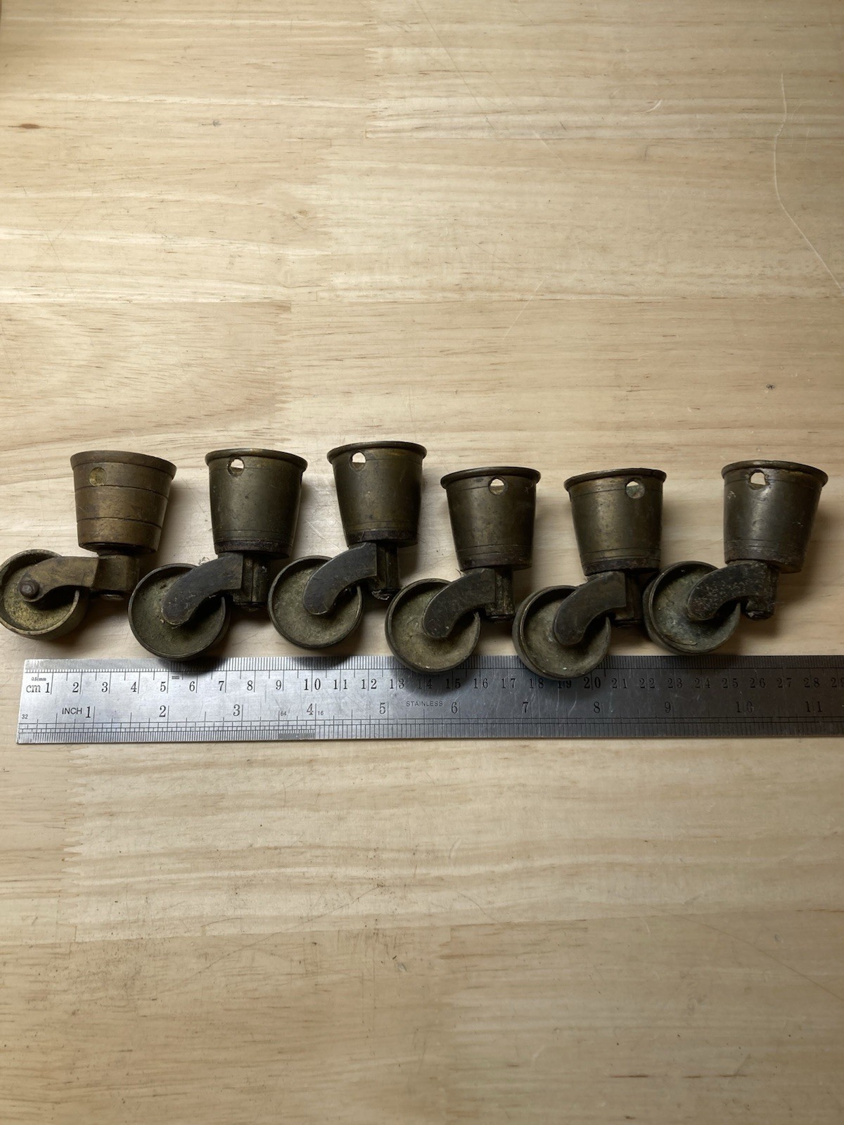 6 Antique original brass castors From 1820 Forte piano Feet, 5 Matching