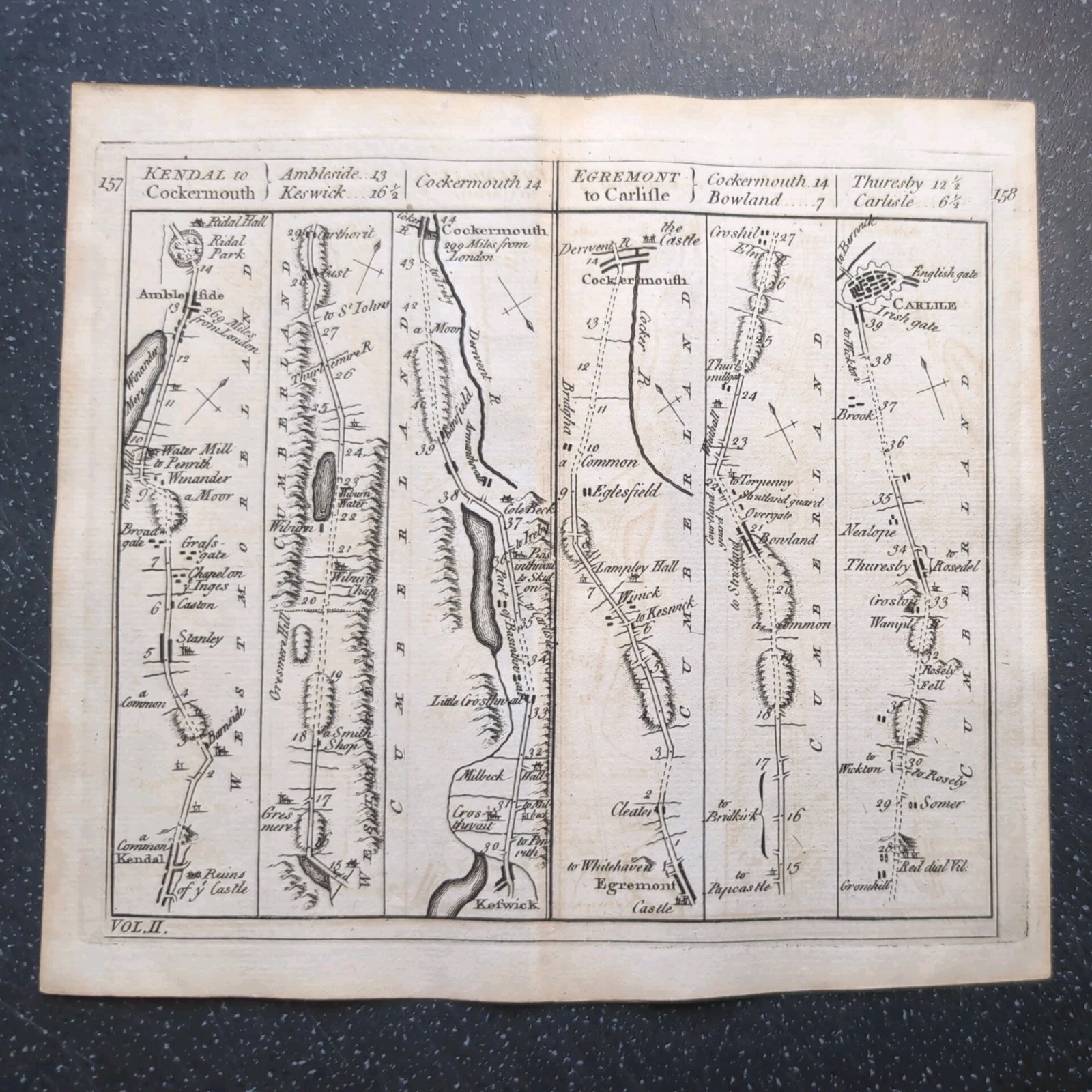 Original 1782 Bowles Post Chaise Map Kendal Cockermouth Keswick Ambleside