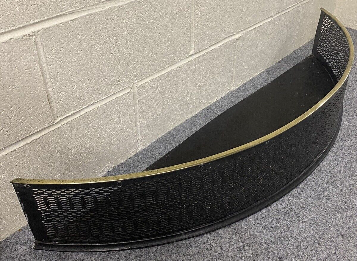 Fire Place Fender Black Steel Fretwork and Brass Large Curved