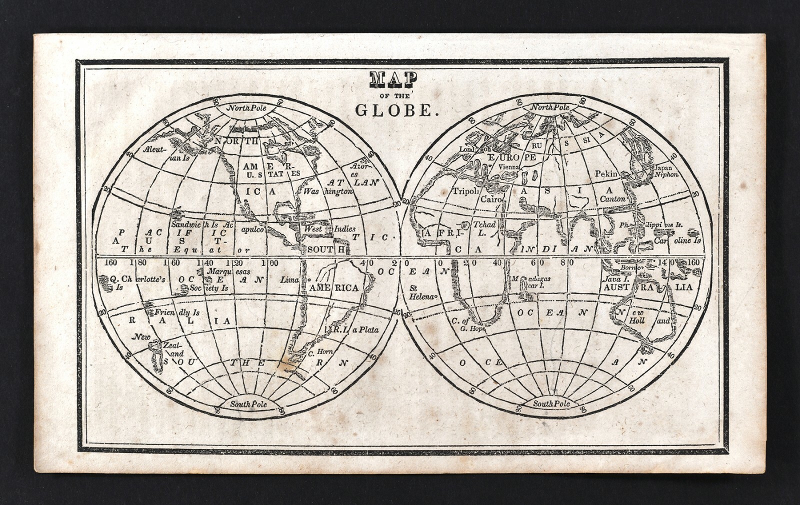 1830 Nathan Hale Map World Eastern Western Hemisphere America Europe Asia Africa