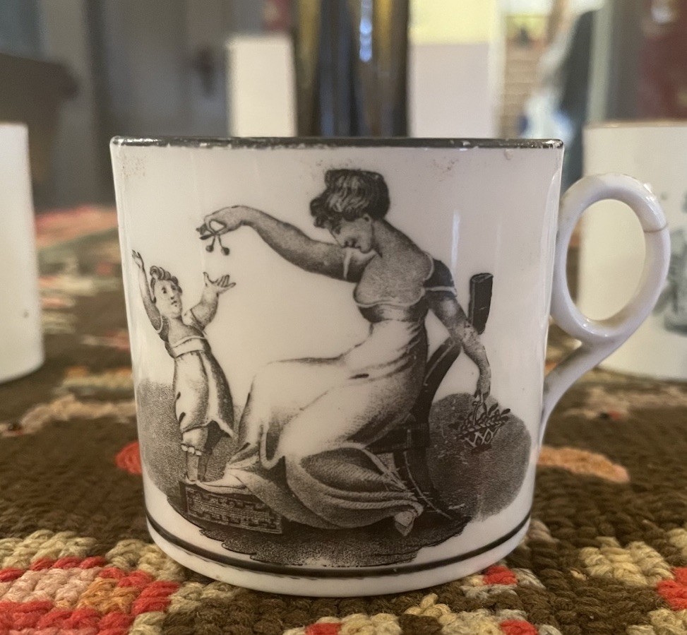 #4 Antique Georgian Coffee Can Adam Buck Mother & Child C1810 Bat Print Regency