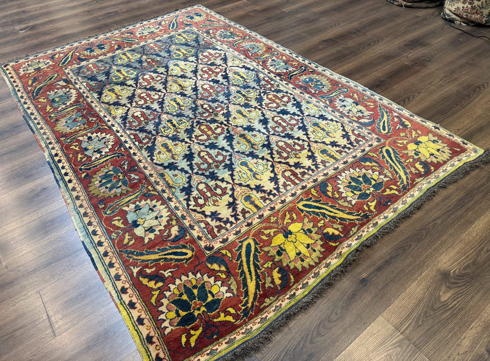 Pak Per’sian Rug 6×8, Blue Red Multicolor, Unique Design, Hand Knotted, Wool