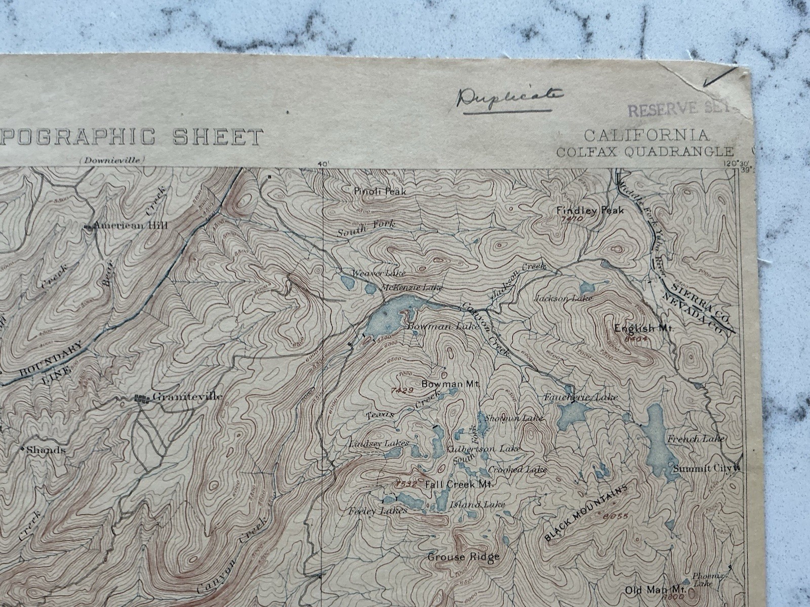 ANTIQUE COLFAX CALIFORNIA GEOLOGICAL SURVEY TOPOGRAPHICAL MAP 1898 USGS