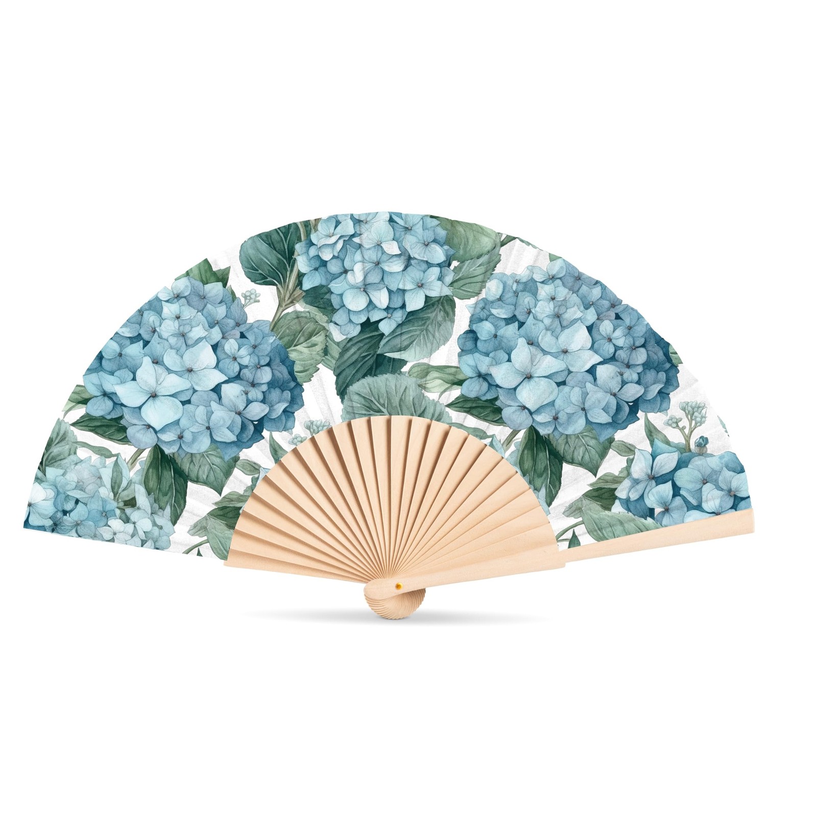 Abbott Collection Hydrangea Folding Hand Fan – Wood/Cotton, Blue/Green (16″W)