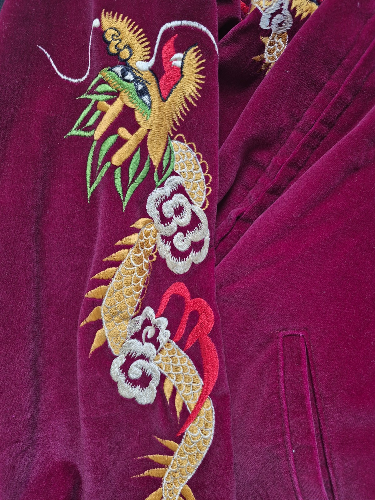Vintage 1950s 1960s Japanese Sukajan Souvenir Jacket, Red Velvet Embroidery
