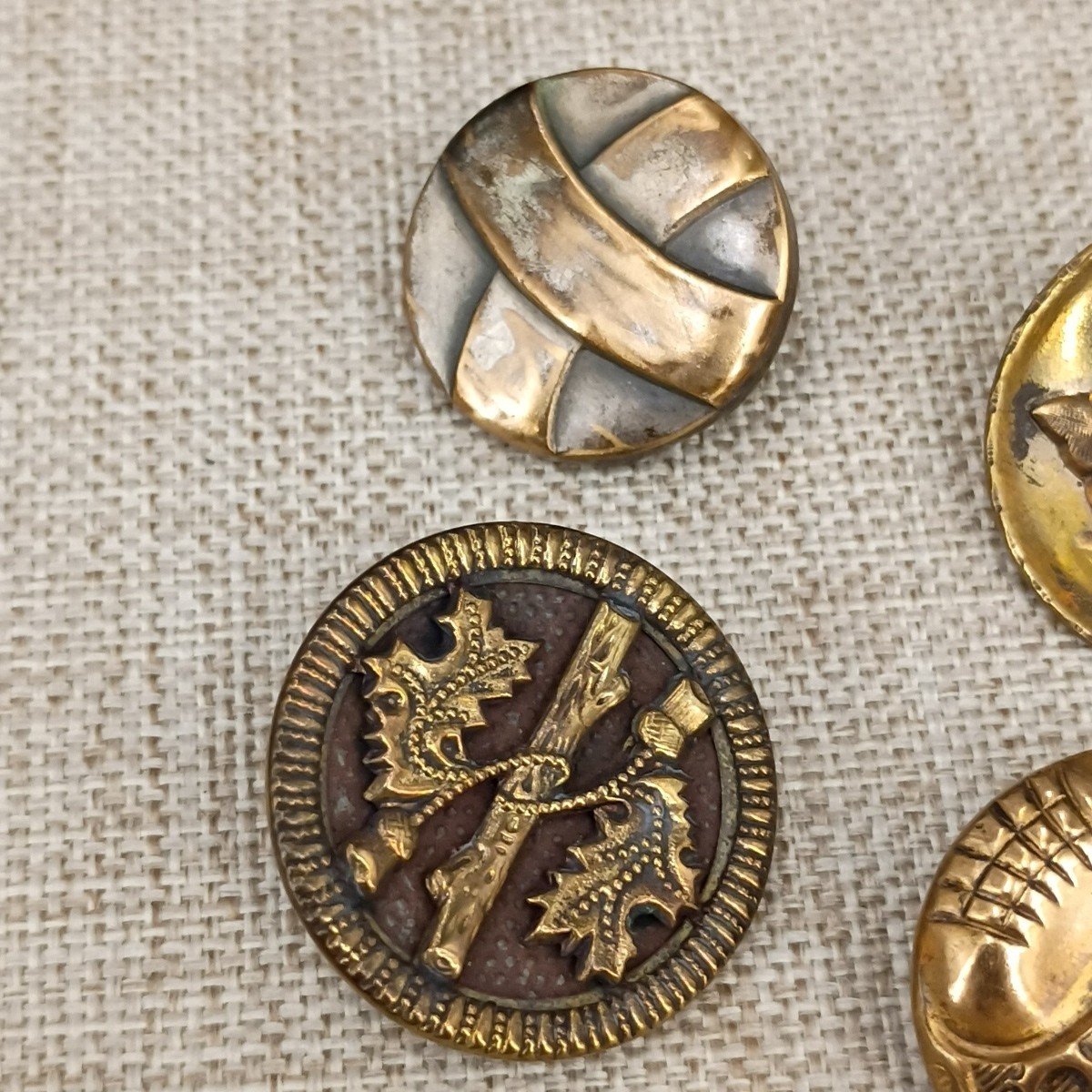 Antique Brass Button Lot 5pc Figural Grape Mirror Back Openwork Art Nouveau