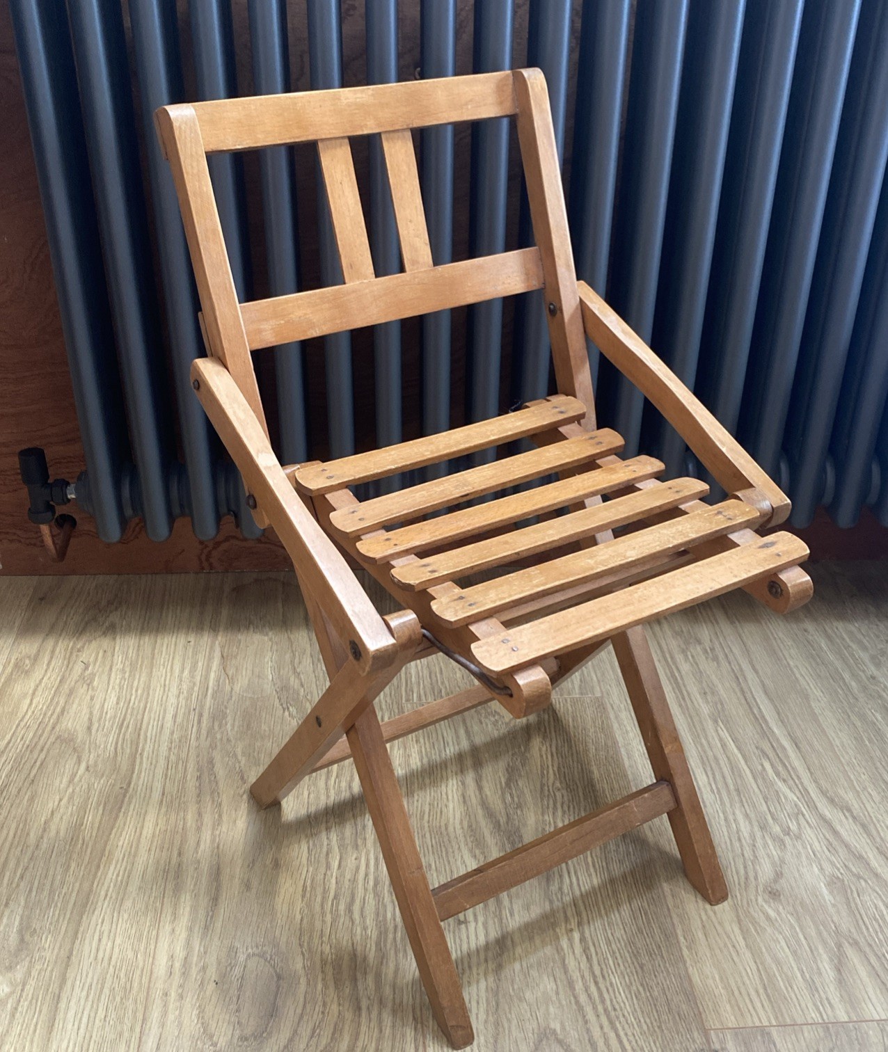 Vintage Mid Century Children’s Folding Wooden Wood Slats Chair Eastern European