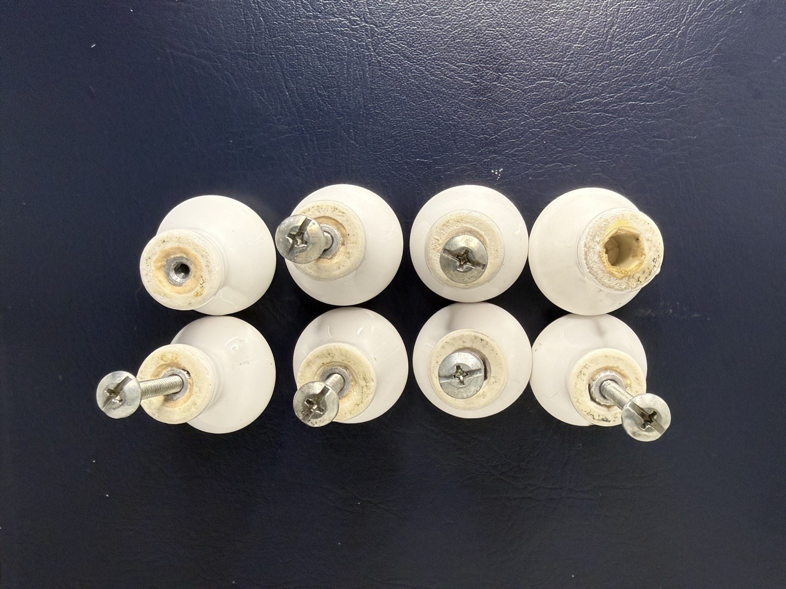 8 Old Cabinet Knobs Door Pulls White Porcelain 1800’s Vintage Medium Drawer