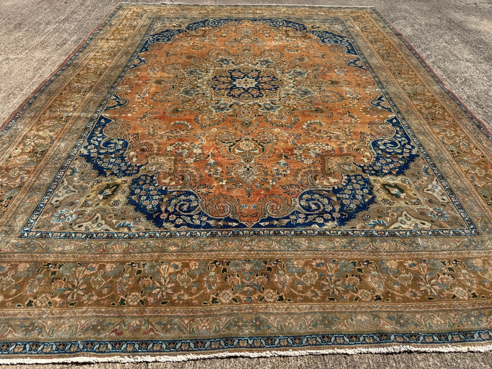VINTAGE ORIENTAL RUG 10×13 handmade old ANTIQUE rust blue orange handwoven 9×12
